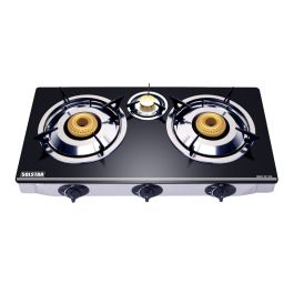 SOLSTAR GBG-3CSS 3 Gas Burners Table Glass Top Cooker