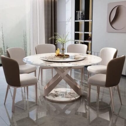 Aurora Abstract Marble Dining Set (6-seater)
