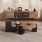 Modern Dual-Layer Coffee Table Set – Wood & Tempered Glass