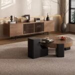 Modern Dual-Layer Coffee Table Set – Wood & Tempered Glass