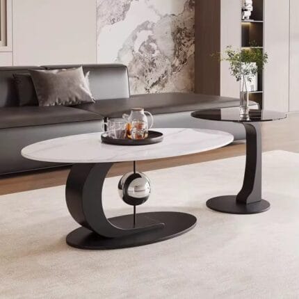 Modern Sculptural Coffee Table Set – Marble & Glass