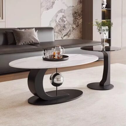 Modern Sculptural Coffee Table Set – Marble & Glass